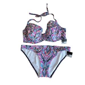 NWT Victoria Secret 34DD/L  Forever Closeup Paisley Halter Swimsuit Bikini